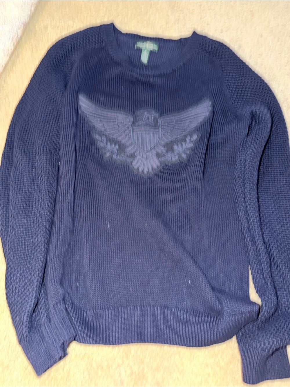 LRL Ralph Lauren Navy Blue Cotton Signature Eagle Embroidered Sweater M $129